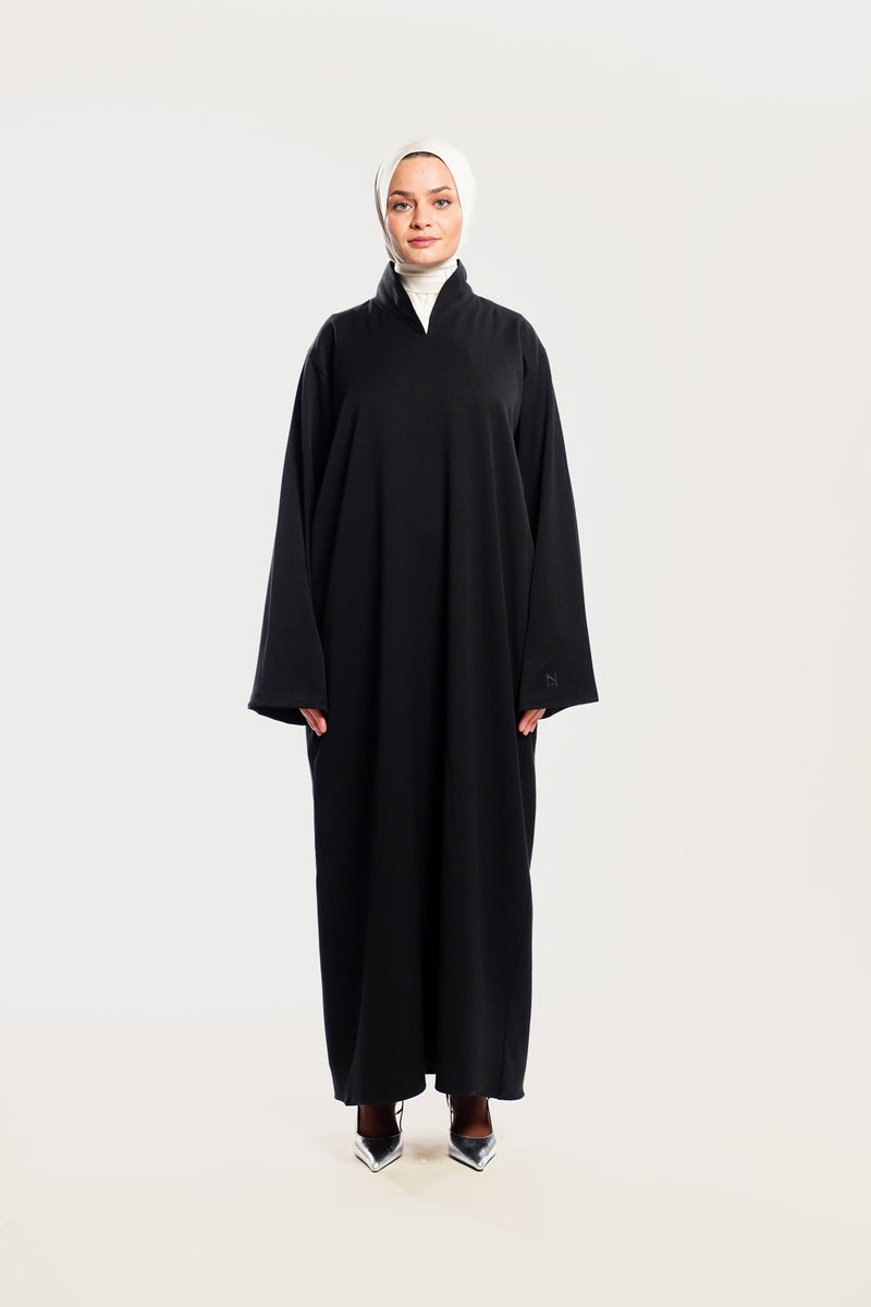 COLLAR-SHAWL DRESS - BLACK