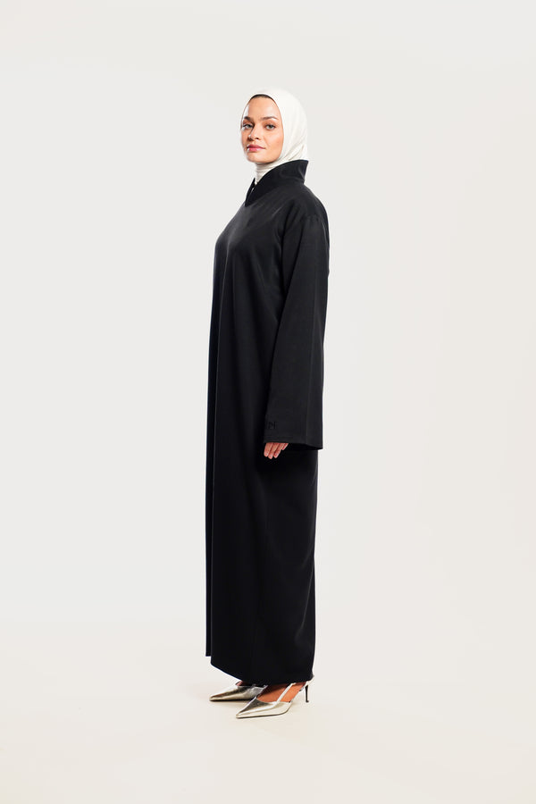 COLLAR-SHAWL DRESS - BLACK
