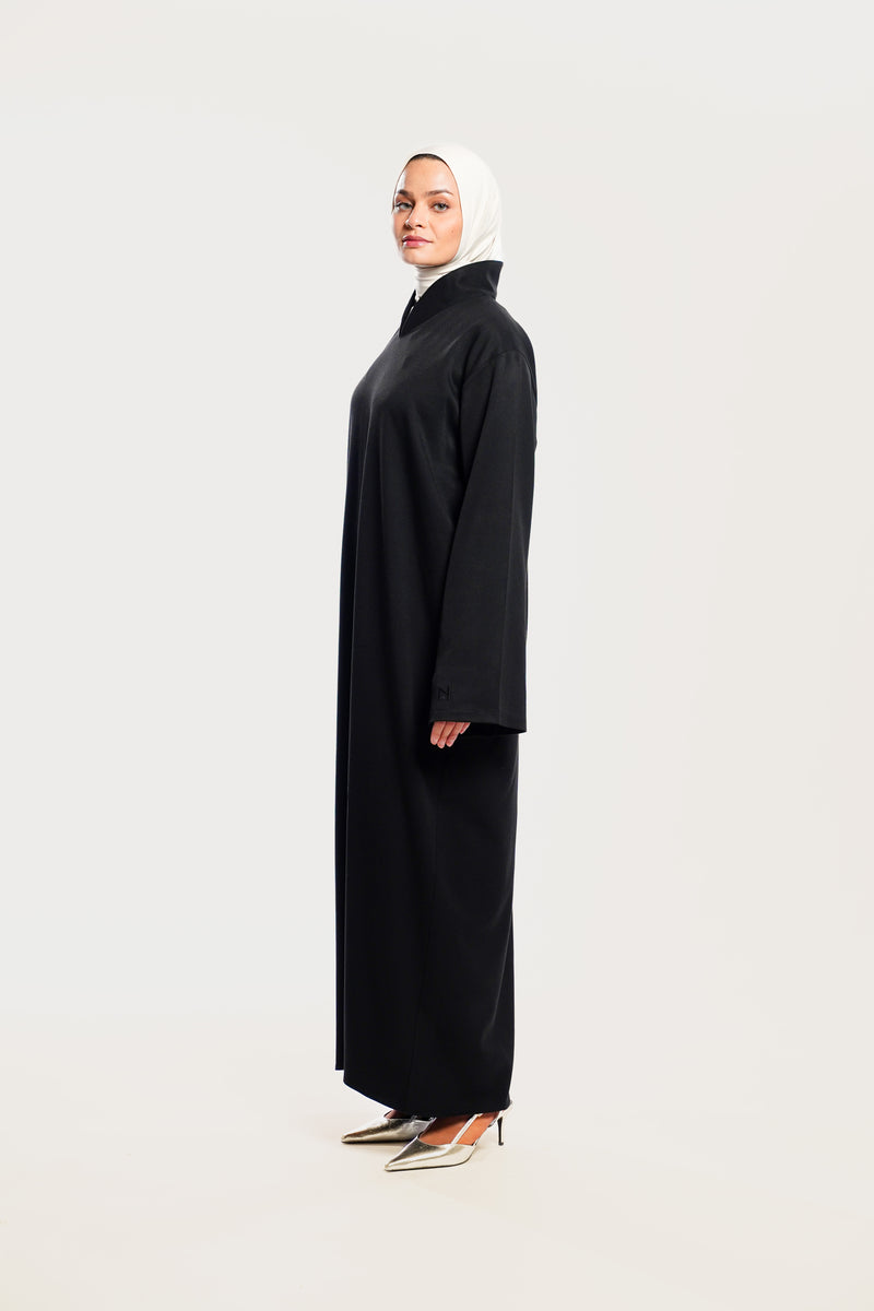 COLLAR-SHAWL DRESS - BLACK